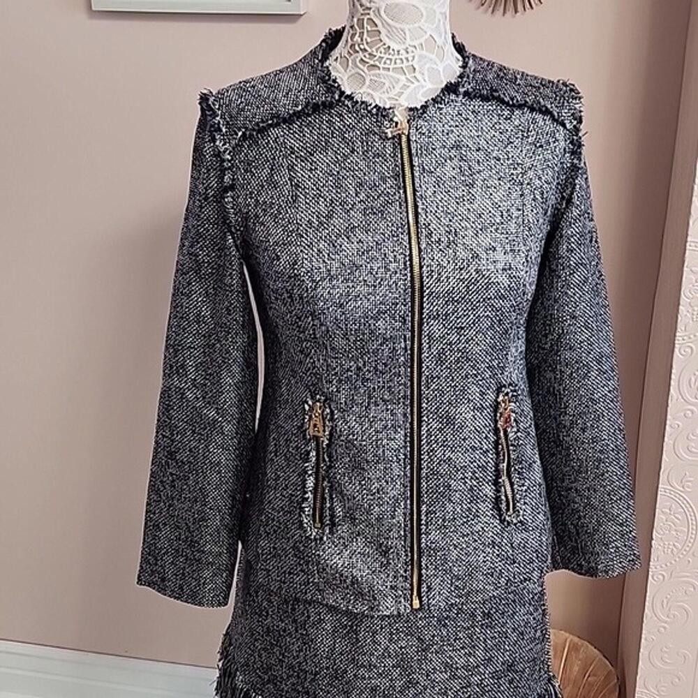NWT STS Sail to Sable Metallic Mercer Navy suit skirt set fringe blaze 4 S T13 - Picture 7 of 12